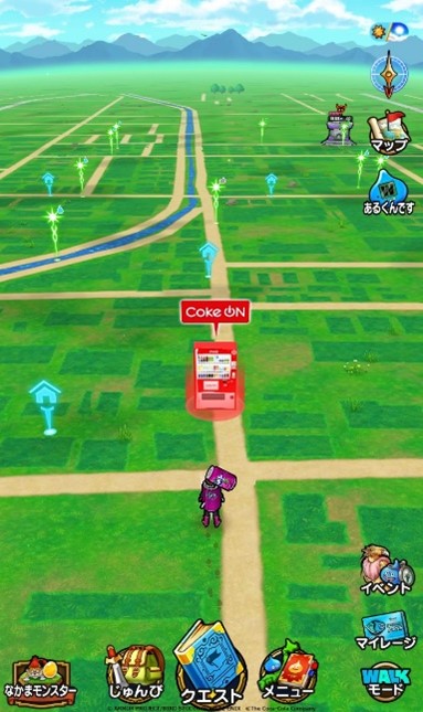 画像 日本コカ・コーラと『ドラゴンクエストウォーク』のコラボレーション企画では、コカ・コーラ社の自動販売機を地図上に表示した