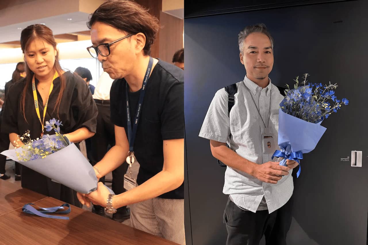 写真 社員が家族に感謝の気持ちを込めて花束を作るワークショップの様子