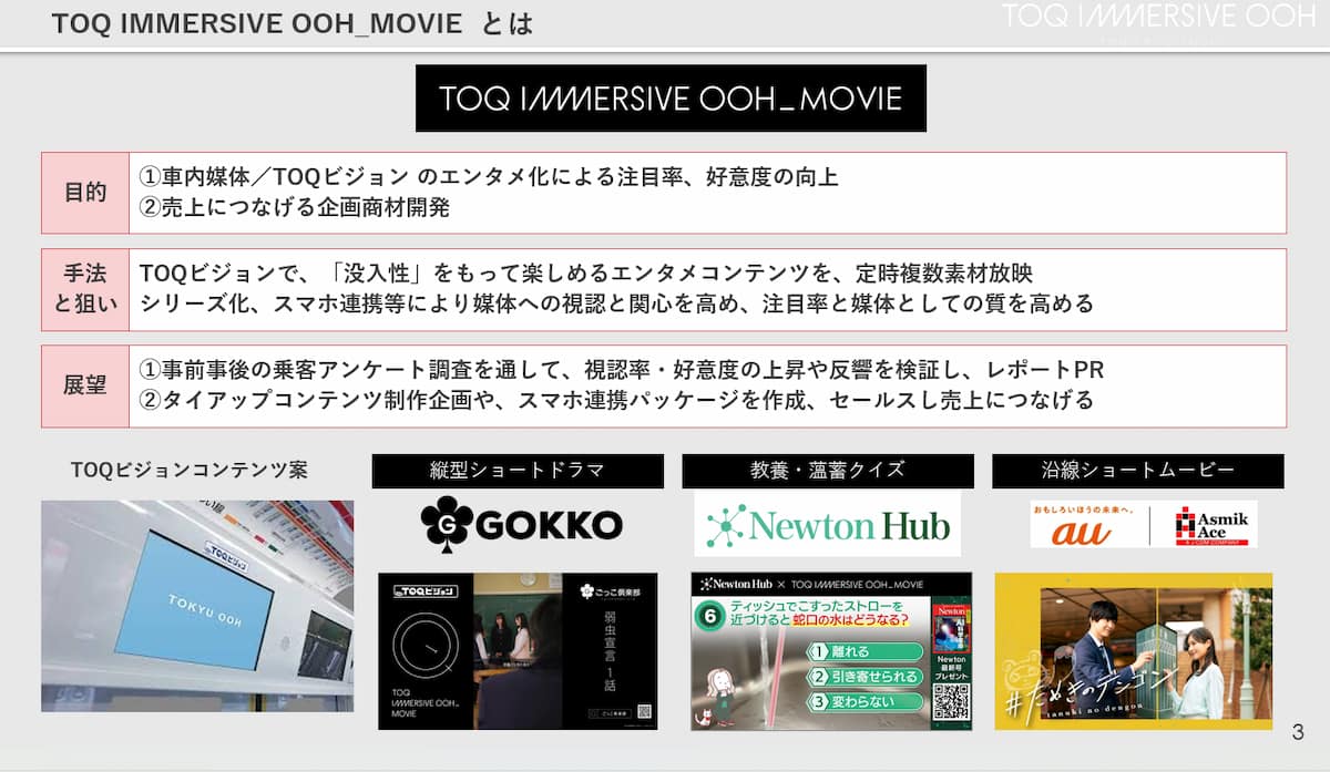 「TOQ IMMERSIVE OOH_MOVIE」は現在もラインナップを拡充中