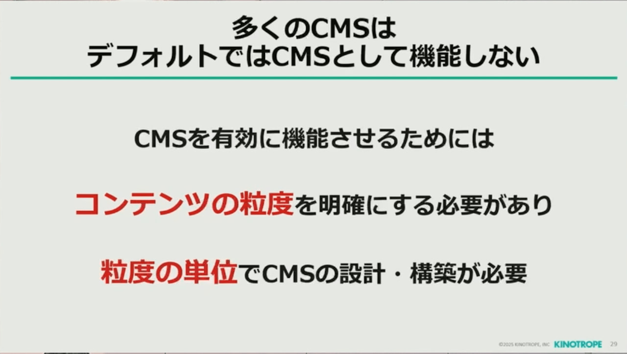 スライド 多くのCMSはデフォルトではCMSとして機能しない