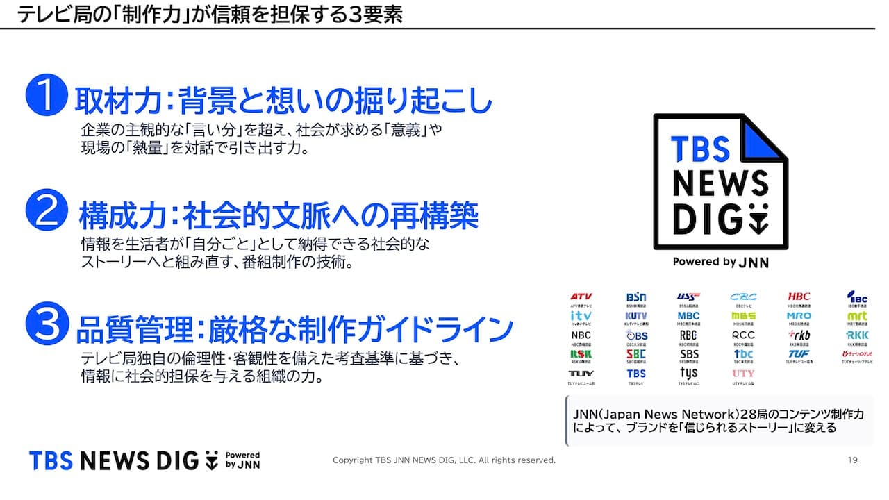 図 テレビ局の制作力が信頼を担保する3要素
