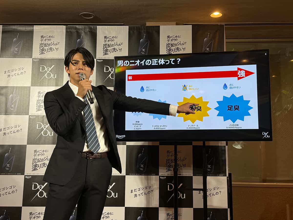 体臭の性質について解説する鶴田氏。